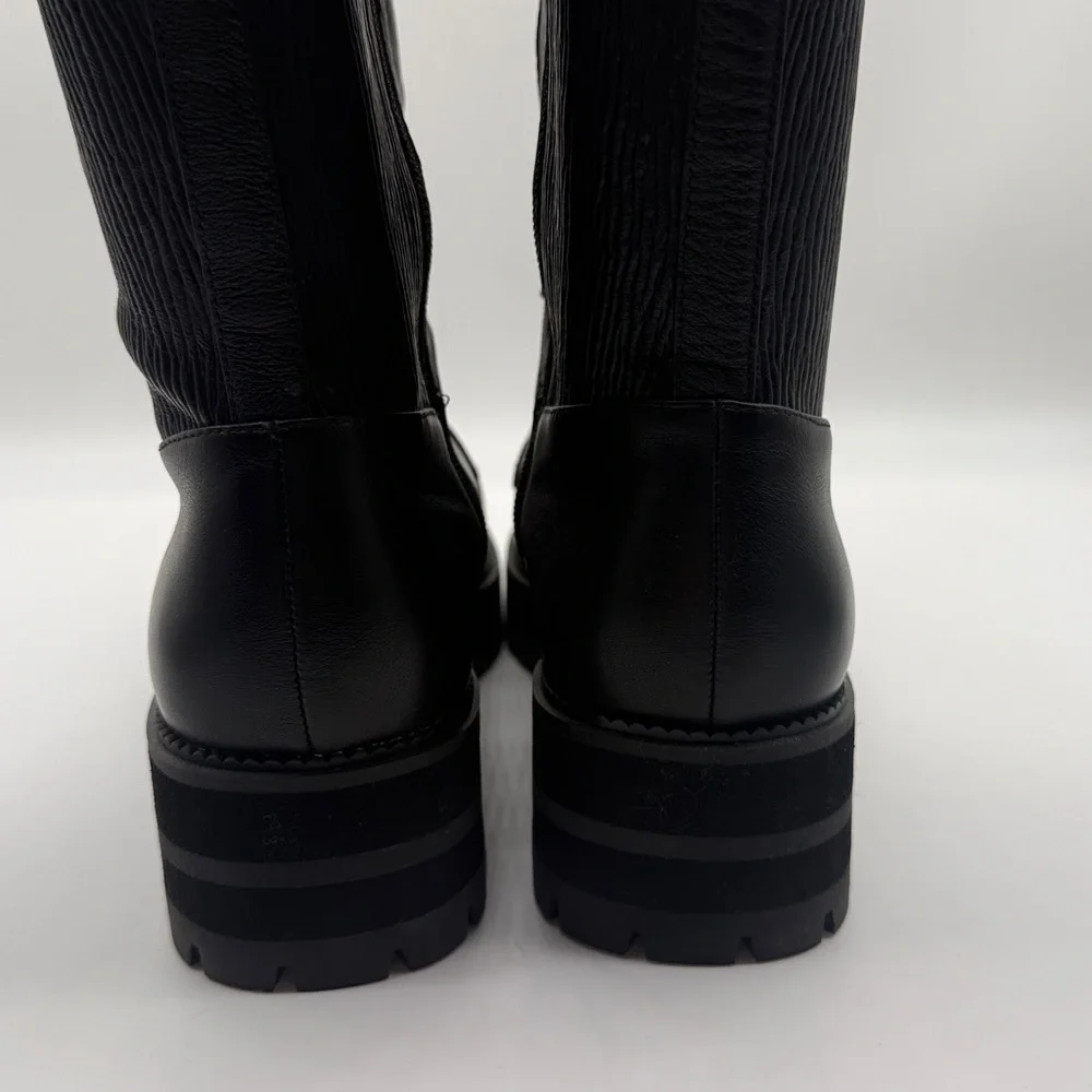 Cecelia New York Gold Chain Lace Knee High Tiny Leather Boot 8.5 Black